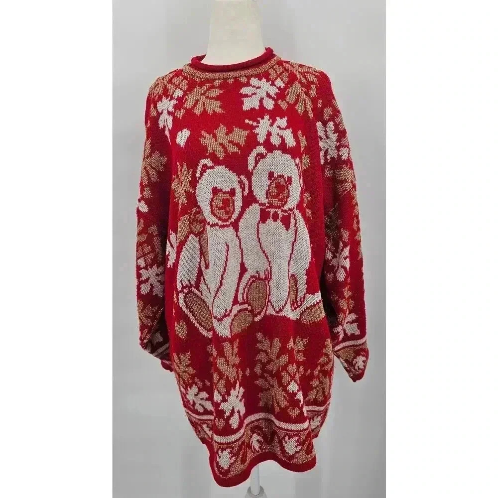 Vtg Holiday Time Women's Red Christmas Bears Holiday Sweater